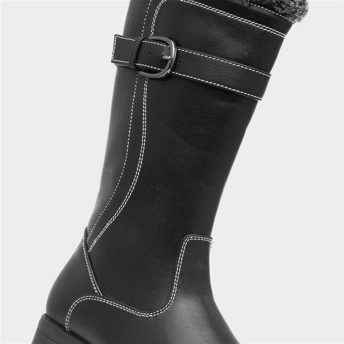 Girls Black Faux Fur Zip Up Calf Boot