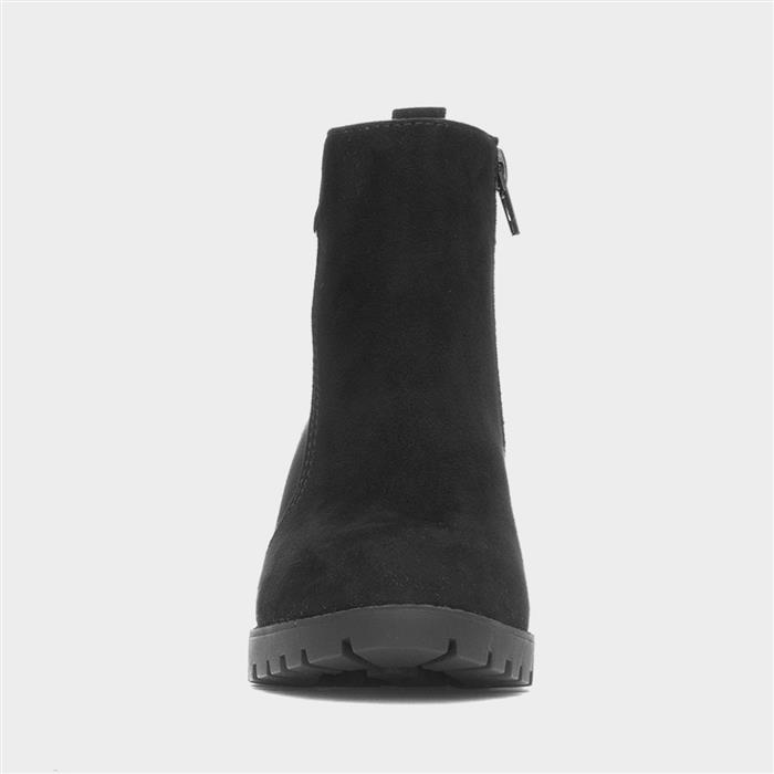 Girls Black Heeled Zip Up Heart Boot