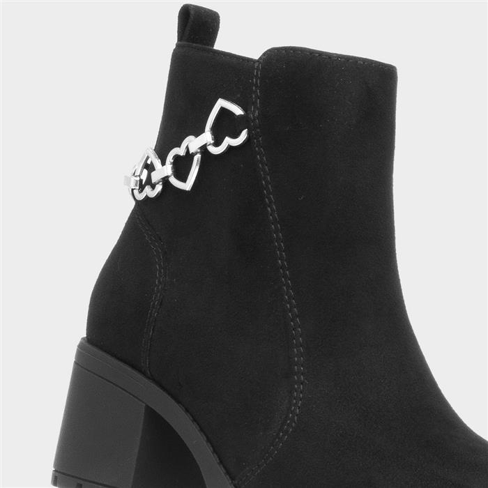 Girls Black Heeled Zip Up Heart Boot