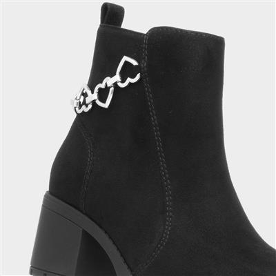 Girls Black Heeled Heart Boot