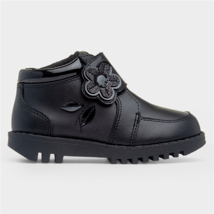 Patsy Girls Black Flower Ankle Boot