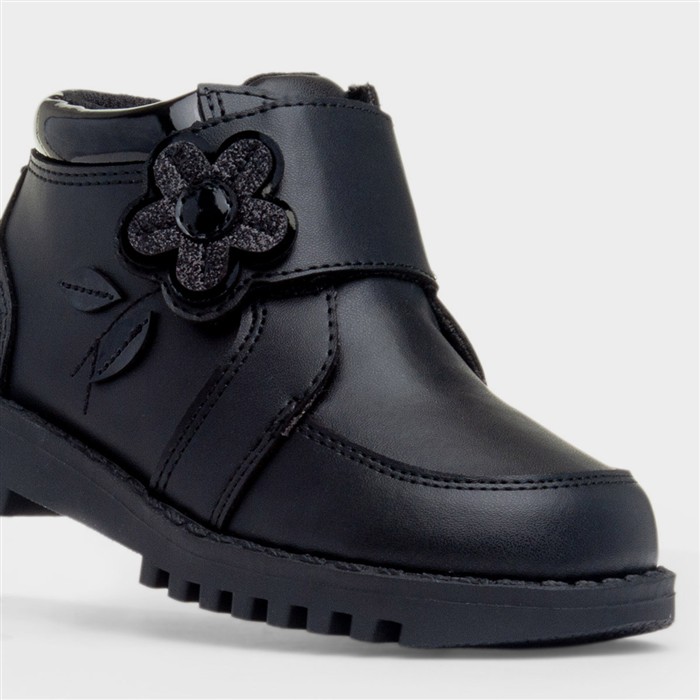 Patsy Girls Black Flower Ankle Boot