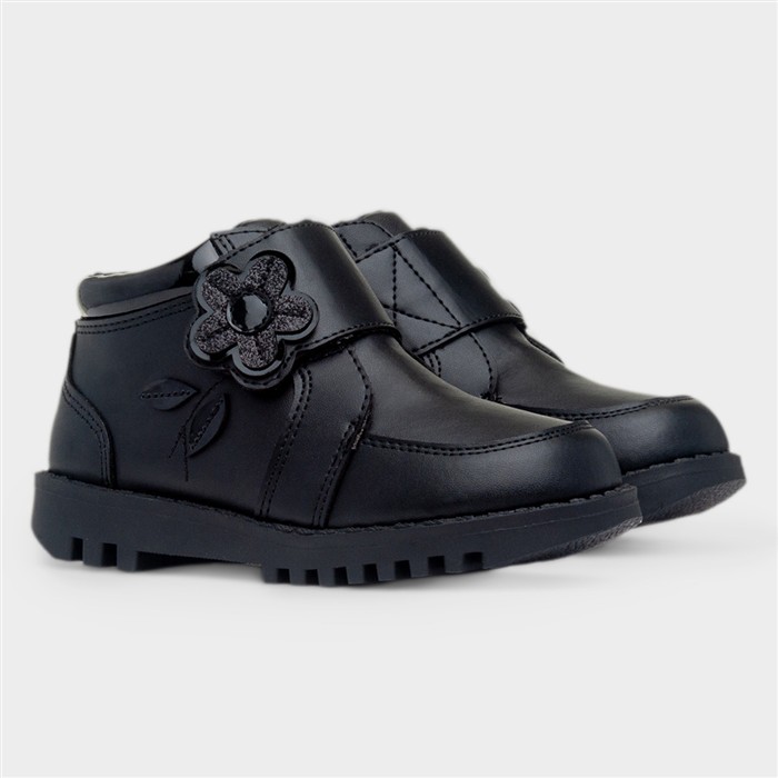 Patsy Girls Black Flower Ankle Boot