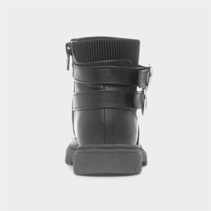 Lois Girls Black Buckle Heart Boot