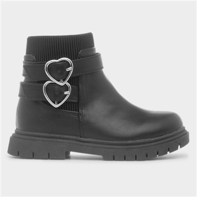 Lois Girls Black Buckle Heart Boot