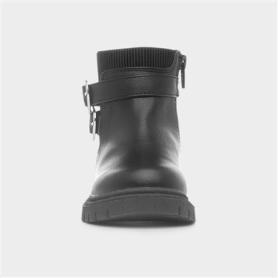 Lois Girls Black Buckle Heart Boot