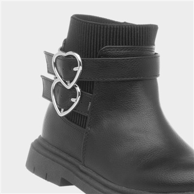 Lois Girls Black Buckle Heart Boot