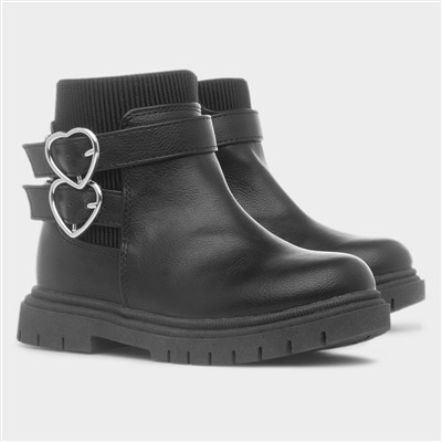Lois Girls Black Buckle Heart Boot