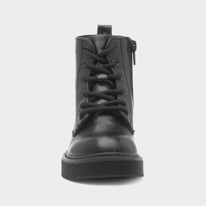 Girls Black Lace Up Zip Up Ankle Boot
