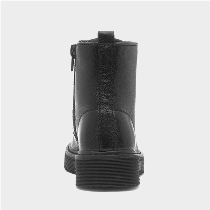 Girls Black Lace Up Zip Up Ankle Boot