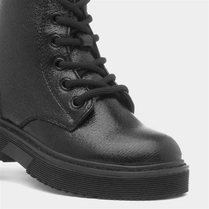 Girls Black Lace Up Zip Up Ankle Boot