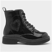 Happy Bee Girls Black Patent Lace Up Heart Boot (Click For Details)