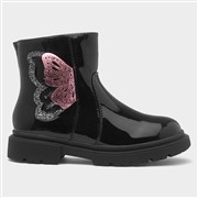 Happy Bee Girls Black Patent Butterfly Ankle Boot (Click For Details)