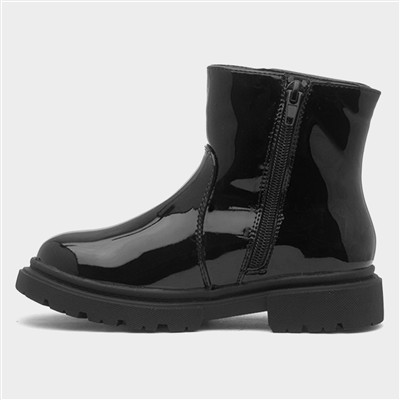 Girls Black Patent Butterfly Ankle Boot