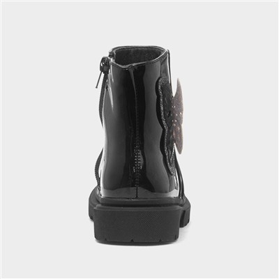 Girls Black Patent Butterfly Ankle Boot