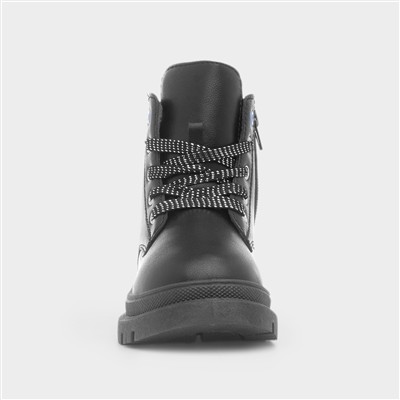 Kids Black Lace Up Ankle Boot
