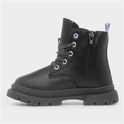 Kids Black Lace Up Ankle Boot