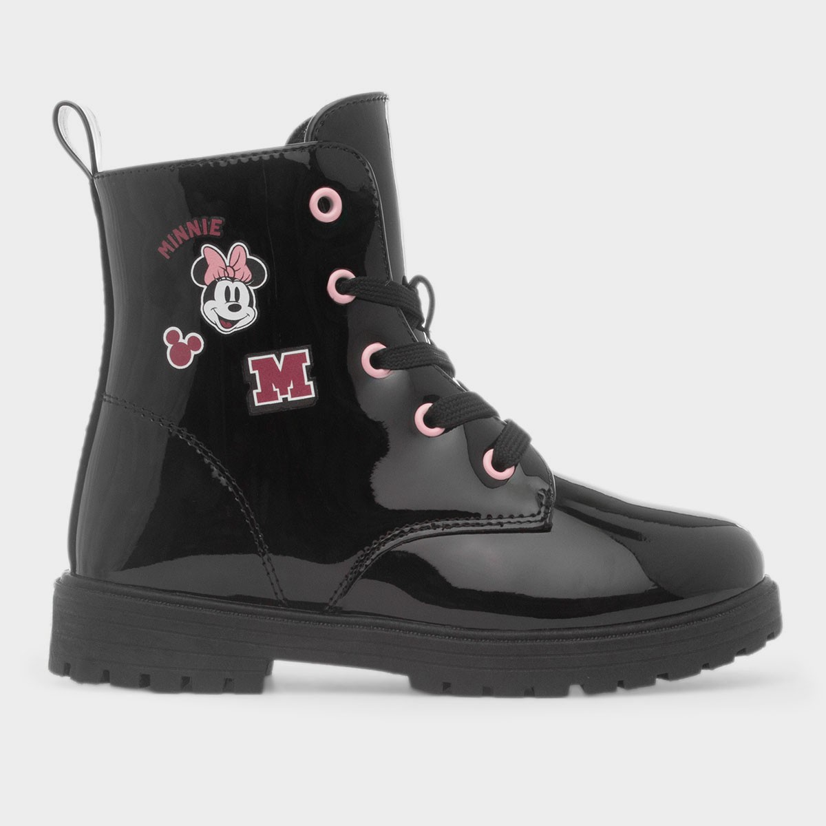 Kids Black Patent Lace Up Ankle Boot