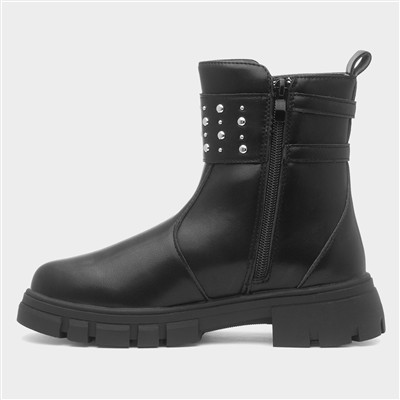 Girls Black Ankle Zip Up Boot