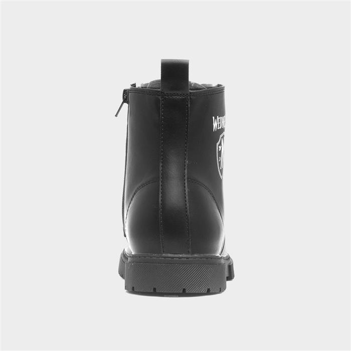 Kids Black Lace Up Zip Up Ankle Boot
