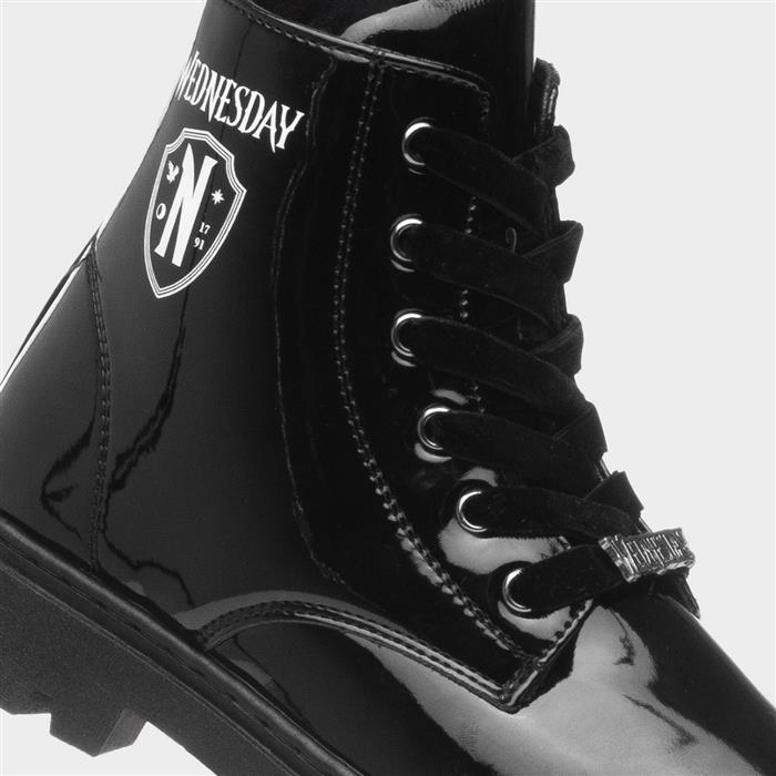 Kids Black Patent Lace Up Ankle Boot