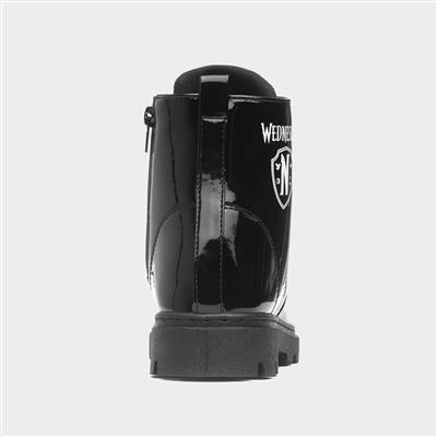 Kids Black Patent Lace Up Boot