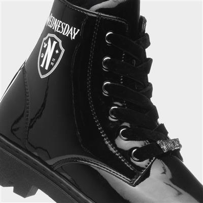 Kids Black Patent Lace Up Boot