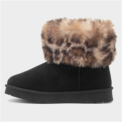 Macie Girls Black Faux Fur Boot