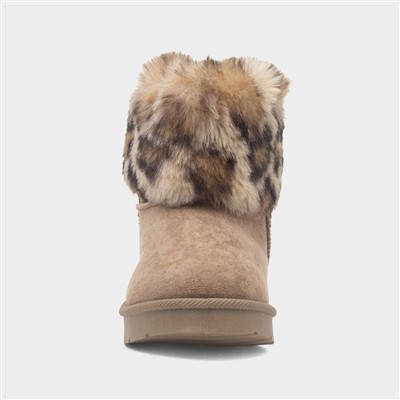 Macie Girls Taupe Faux Fur Boot
