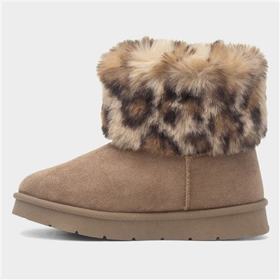 Macie Girls Taupe Faux Fur Boot