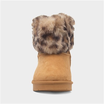 Macie Girls Chestnut Faux Fur Boot