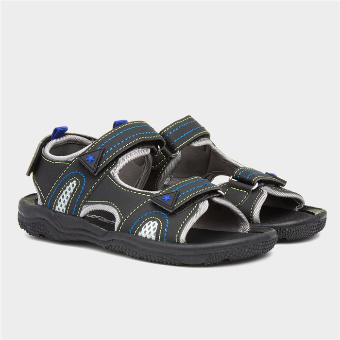 Boys Black Triple Easy Fasten Sandal