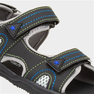Boys Black Triple Easy Fasten Sandal