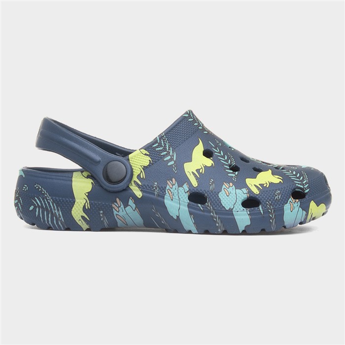 Boys Navy Dinosaur Print Slip On EVA Clog