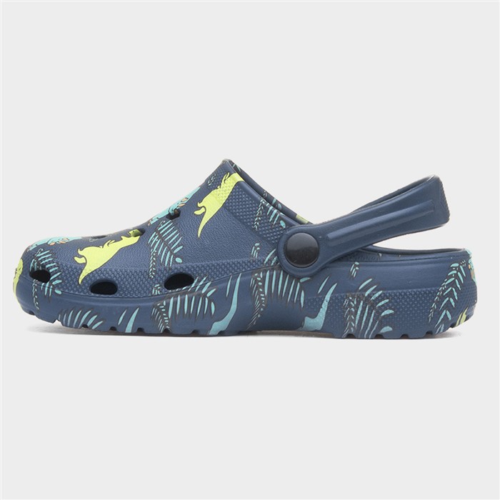 Boys Navy Dinosaur Print Slip On EVA Clog