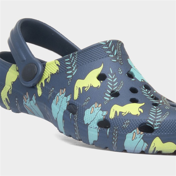 Boys Navy Dinosaur Print Slip On EVA Clog
