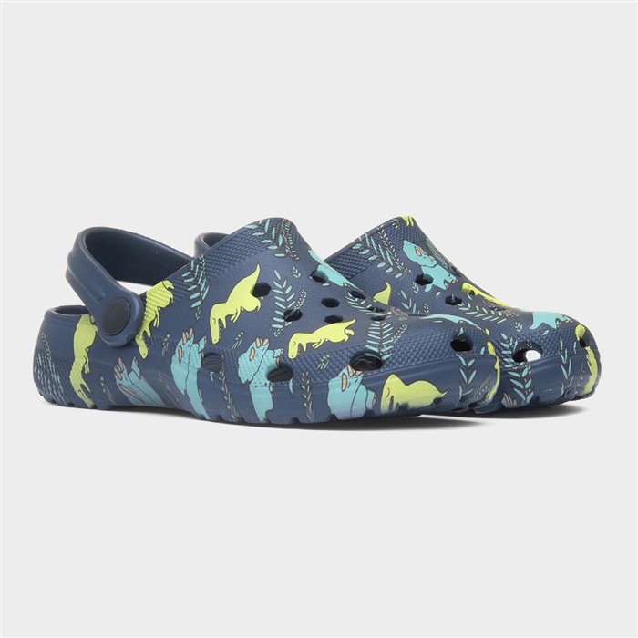 Boys Navy Dinosaur Print Slip On EVA Clog