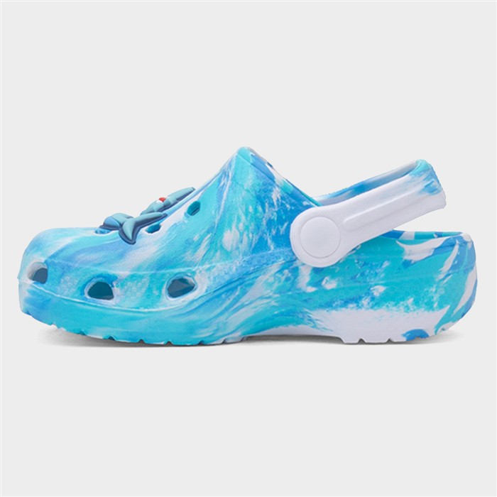 Kids Blue & White Marble Shark Slip On EVA Clog