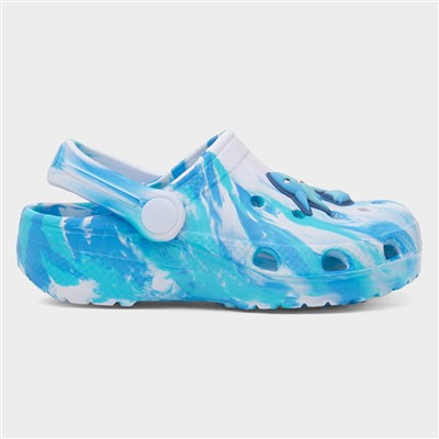 Kids Blue & White Marble Shark Slip On EVA Clog