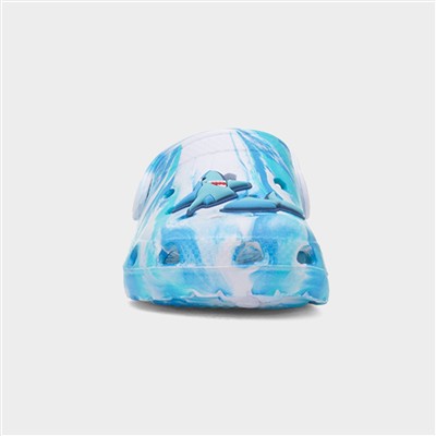 Kids Blue & White Marble Shark Slip On EVA Clog