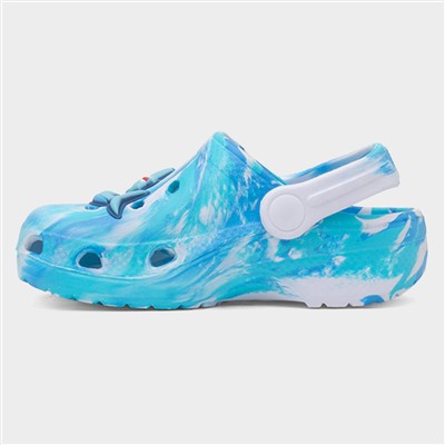Kids Blue & White Marble Shark Slip On EVA Clog