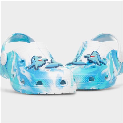 Kids Blue & White Marble Shark Slip On EVA Clog