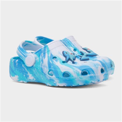Kids Blue & White Marble Shark Slip On EVA Clog