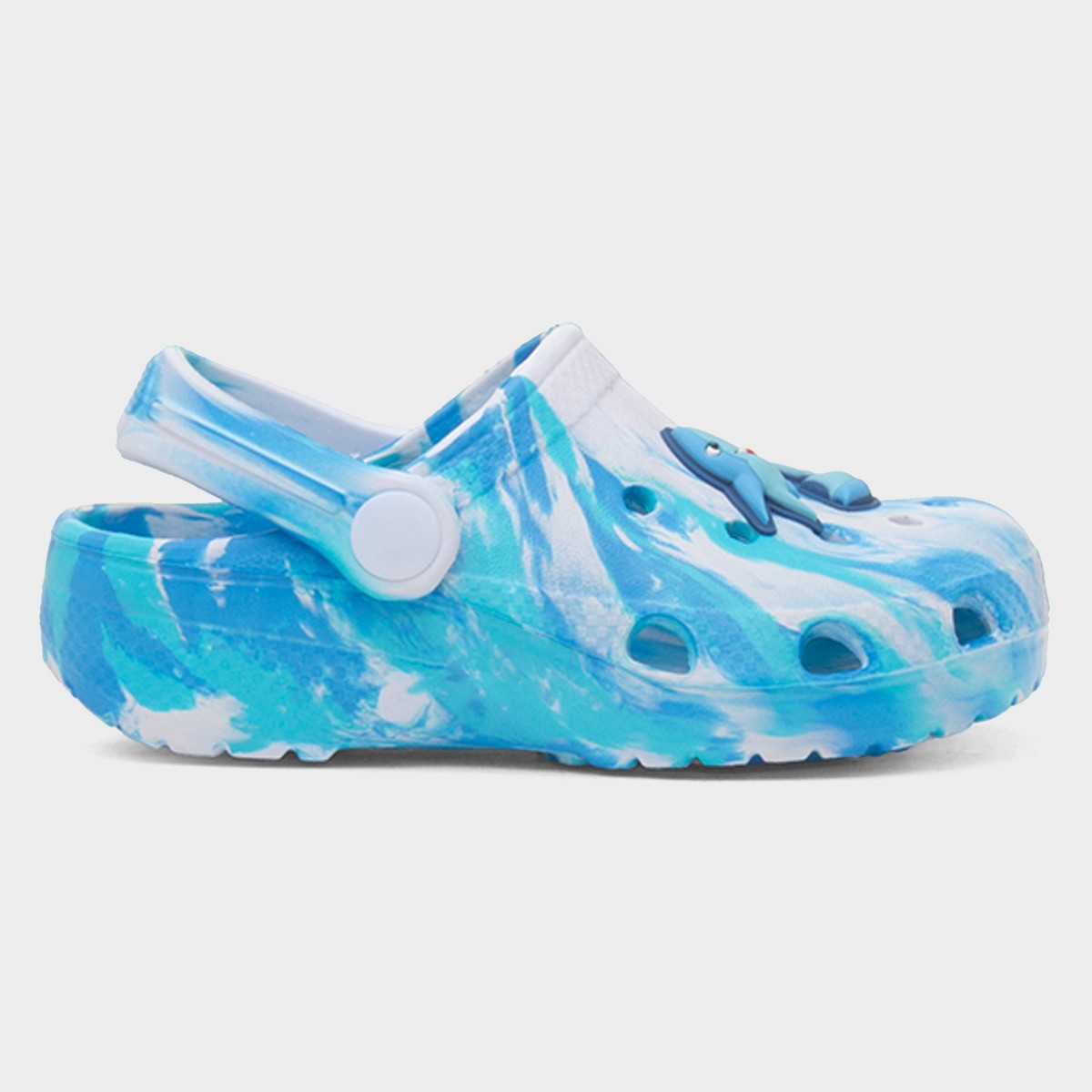 Kids Blue & White Marble Shark Slip On EVA Clog
