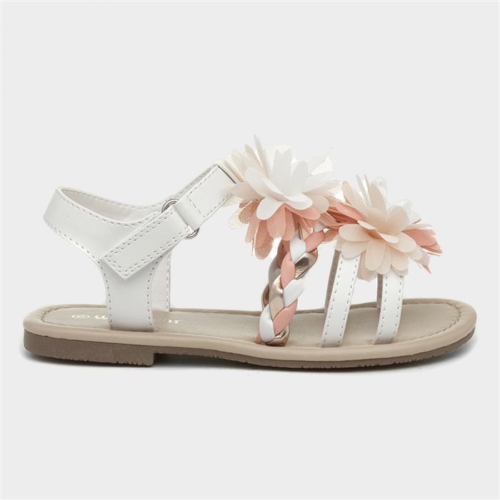Walkright Girls White And Pink Floral Sandal