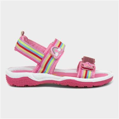 Girls Pink Rainbow Easy Fasten Sandals