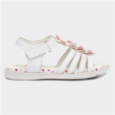 Girls White Sandal with Flowers