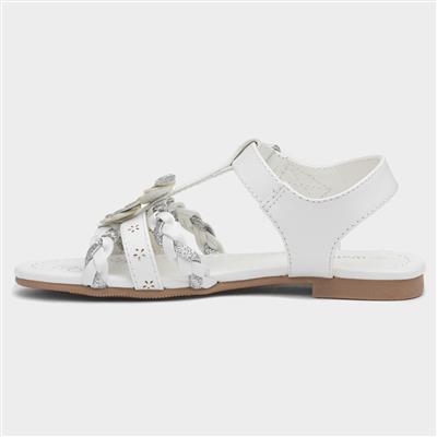 Girls White and Silver Butterfly Sandals