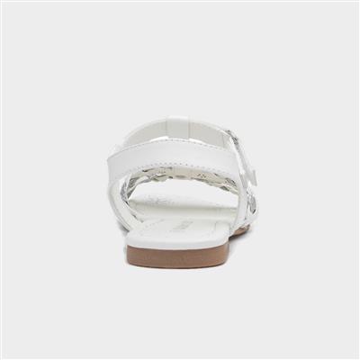 Girls White and Silver Butterfly Sandals