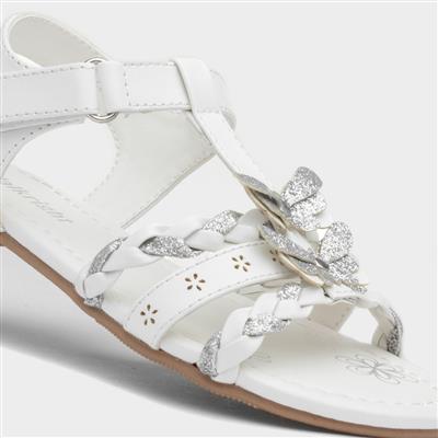Girls White and Silver Butterfly Sandals